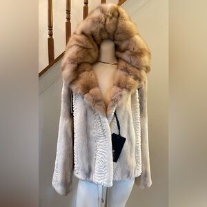 Sable Fur Hoodie  Iceberg Laser Cut Pearl Sheared Female Mink Jacket NWT